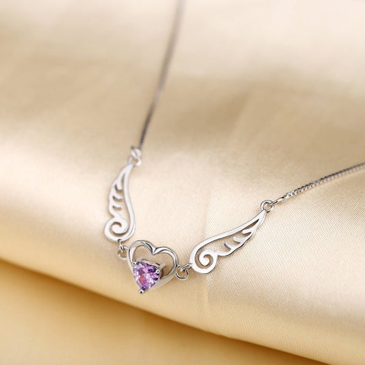 Amethyst Heart Angel Necklace - Sterling Silver by The Nevermore
