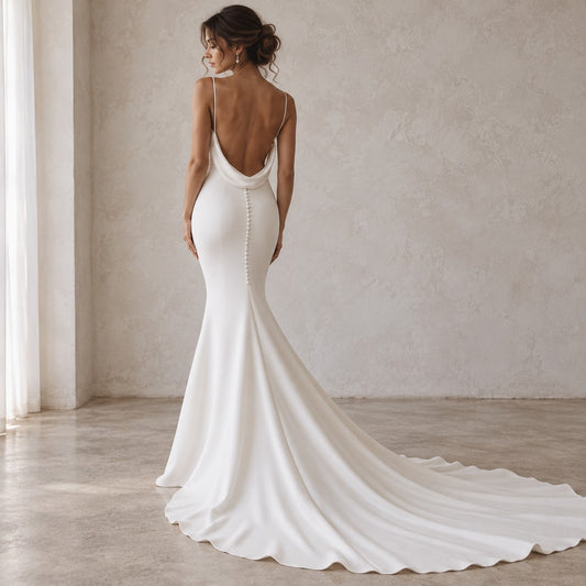 AquaLure mermaid wedding dress on model, back view
