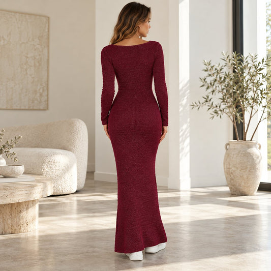 Blaze – Elegant Knitted Maxi Dress by The Nevermore – Unique Dresses by The Nevermore | L Brown