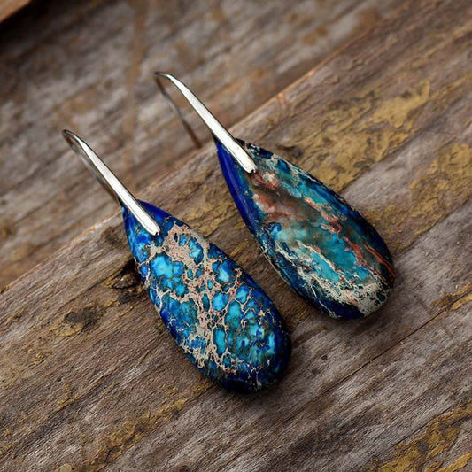 Bohemian Emperor Water Drop Stone - The Nevermore Boho Earrings for Women – Unique Boho Accessories by Nevermore Lifestyle & Tech | Blue Gold Ear Hook