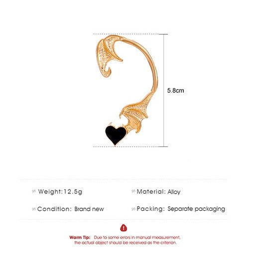 Carmila Rune 3 style - The Nevermore Gothic Ear - wrap Ear - cuff Earring Retro Punk Bat Heart Ear Hanging Single Creative – Unique Gothic Jewelry by Nevermore Lifestyle & Tech | 3 Style