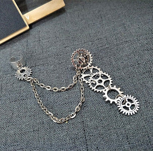 Chained Gears - The Nevermore Steampunk Ear - Cuff Ear - Wrap – Unique Steampunk Accessories by Nevermore Lifestyle & Tech | Silver