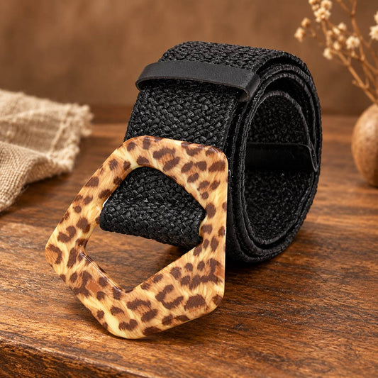 Chesingard – Woven Boho Belt for Women by The Nevermore – Unique Boho Style by The Nevermore | Angular leopard-pattern buckle Black