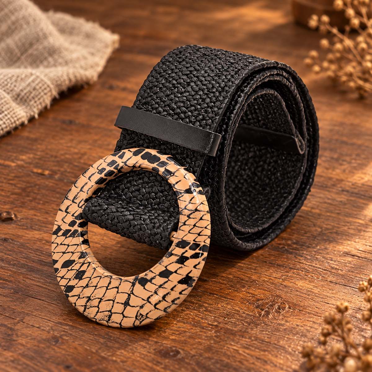 Chesingard – Woven Boho Belt for Women by The Nevermore – Unique Boho Style by The Nevermore | Angular patterned buckle Black