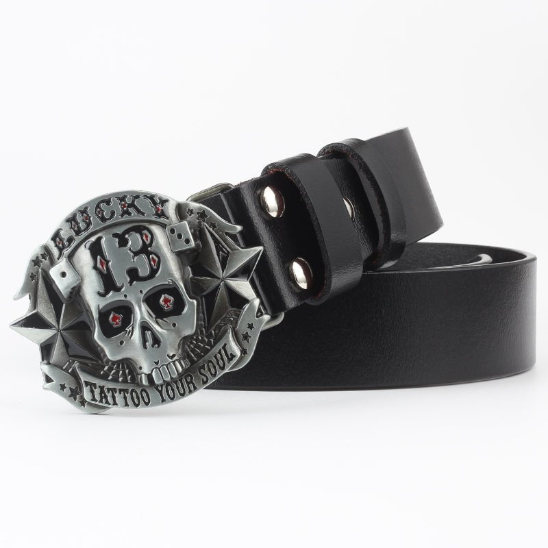 Cornelius Shadowbrook - The Nevermore Gothic Belt Skull Lucky 13 – Unique Gothic Fashion for Men by Nevermore Lifestyle & Tech | 105cm 017