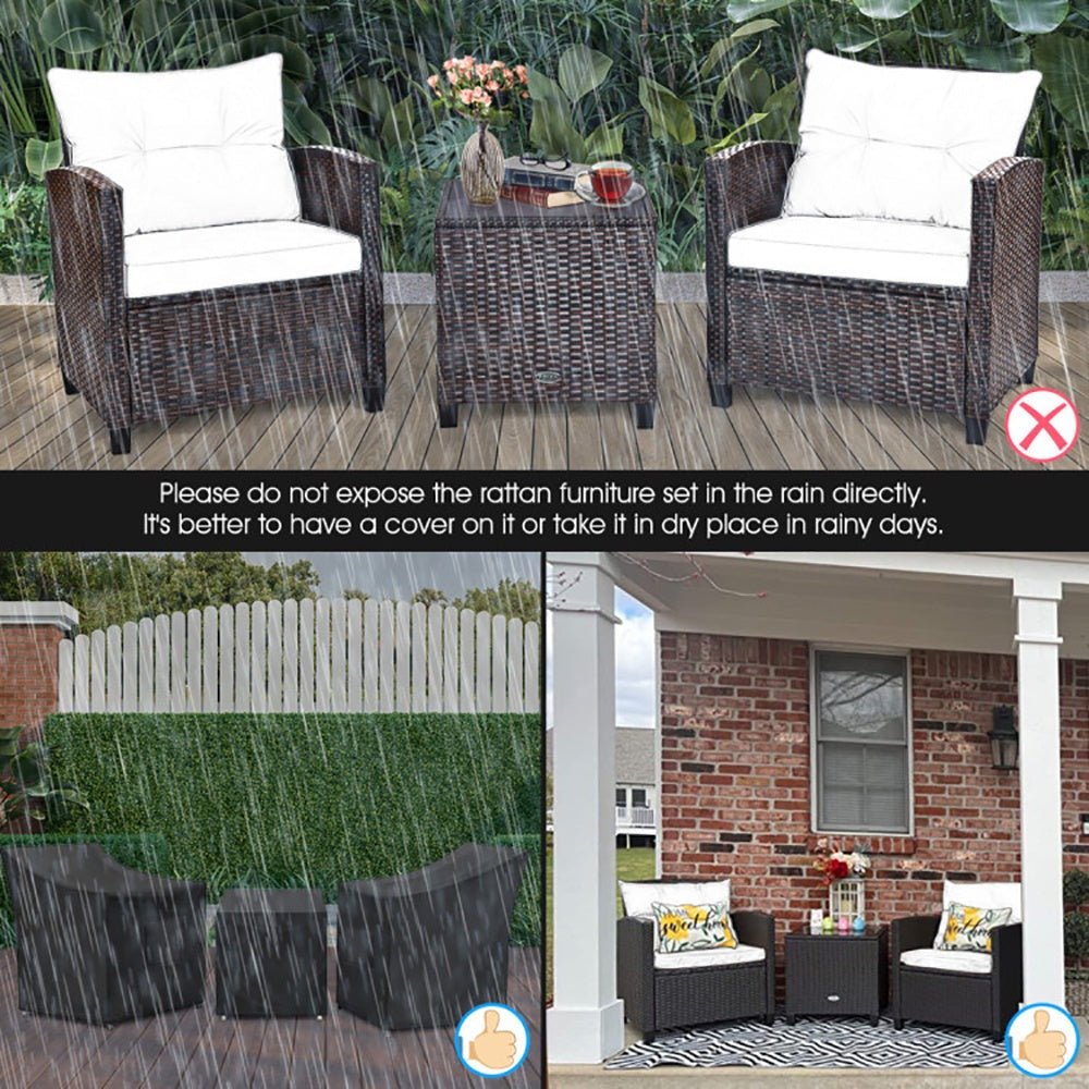 3 Pieces Rattan Patio Furniture Set With Washable Cushion