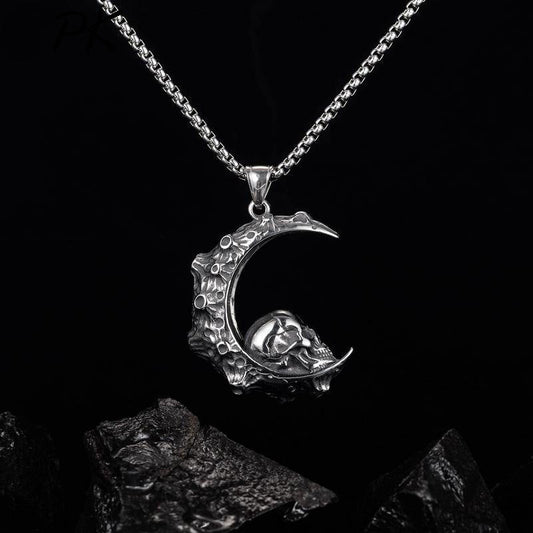 Crescent Moon Skull Gothic Pendant Necklace by The Nevermore