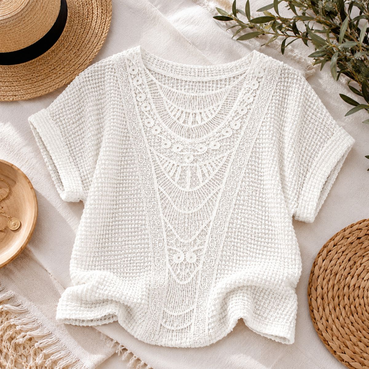 Crochet Knit Top - Ivory Breeze by The Nevermore – Unique Blouses by The Nevermore | 3XL White