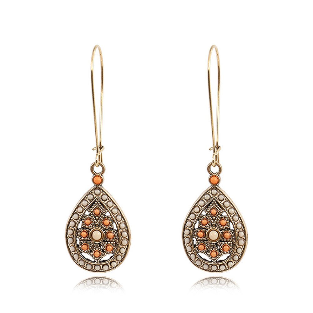 Desert Relic – Beaded Teardrop Dangle Earrings by The Nevermore – Unique Earrings by The Nevermore | Orange pink