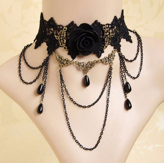 Ebony Rose Radiance - The Nevermore Black Rose Flower Choker