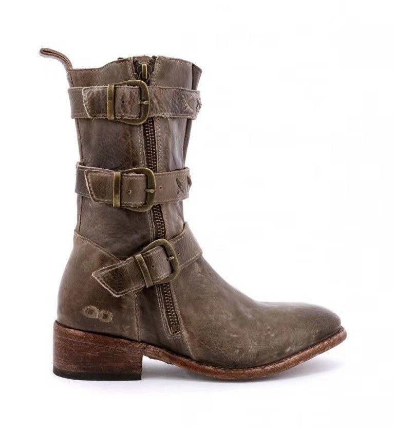 Elara Edge Buckled Motorcycle Boots - by The Nevermore – Unique Boots for Women by Nevermore Lifestyle & Tech | 34 Khaki