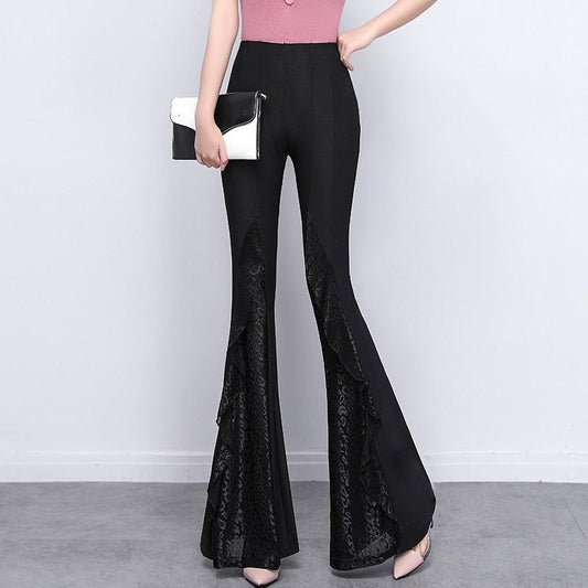 Elvira Twilight - The Nevermore Gothic Pants for Women Lace Stitching High Waist – Unique Gothic Fashion for Women by Nevermore Lifestyle & Tech | 2XL Black