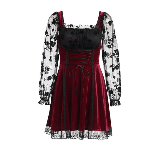 Elysande Spirit - The Nevermore Gothic Dress Lovely Velvet Long Sleeved – Unique Gothic Fashion for Women by Nevermore Lifestyle & Tech | L Red