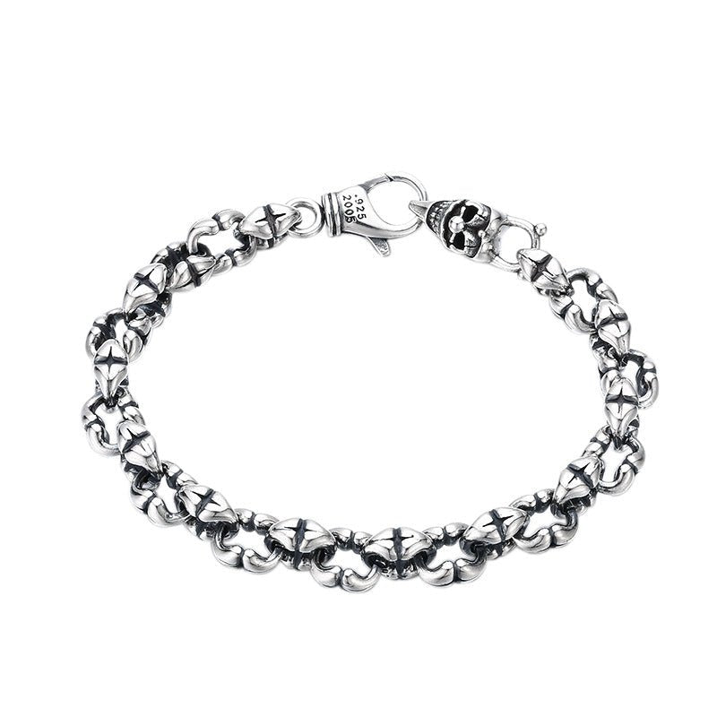 Enoch Crimsonveil - The Nevermore Gothic Bracelet 925 Sterling Silver Skull for Men – Unique Gothic Jewelry by Nevermore Lifestyle & Tech | 18cm Silver