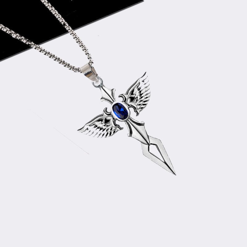 Feathered Cross of Shadows - Gothic Pendant by The Nevermore