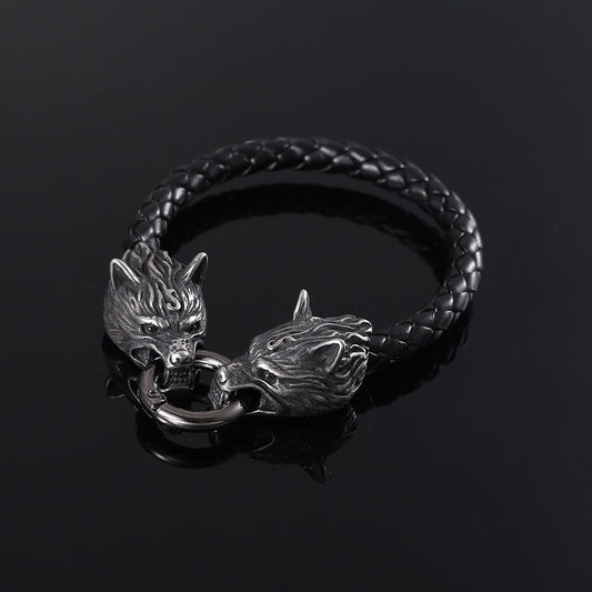 Fenrir Oath – Viking Wolf Leather Bracelet by The Nevermore – Unique Jewelry by The Nevermore | Matching Gold Ring 19CM Genuine Leather Material