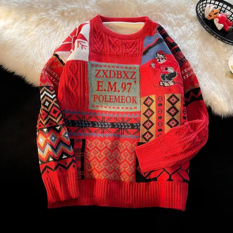 FrostVelvet Knit - Men's Winter Fleece Sweater by The Nevermore – Unique Sweaters for Men by Nevermore Lifestyle & Tech | 2XL M24 Red