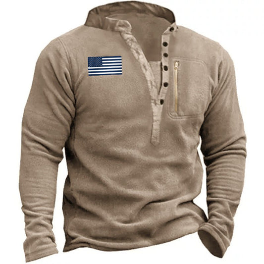 Gabriel Allure - The Nevermore Fleece Sweater for Men V - neck Button – Unique Men's Fashion by Nevermore Lifestyle & Tech | L LT CX1 Khaki