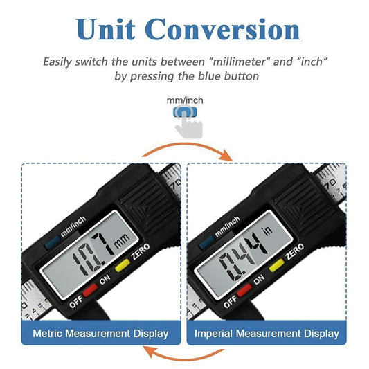 6'' LCD Digital Vernier Caliper Black Micrometer Measure Tool Gauge Ruler 150mm