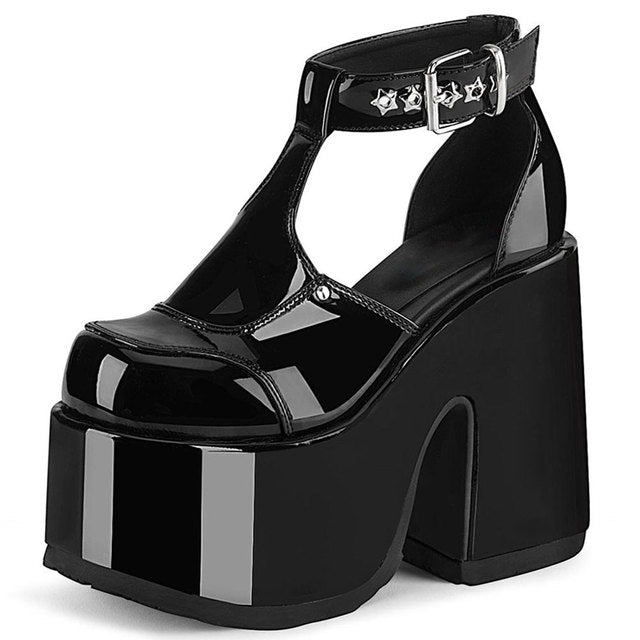 Gothic Platform Sandals - Void Eclipse by The Nevermore – Unique Gothic Shoes by The Nevermore | 41 Black patent