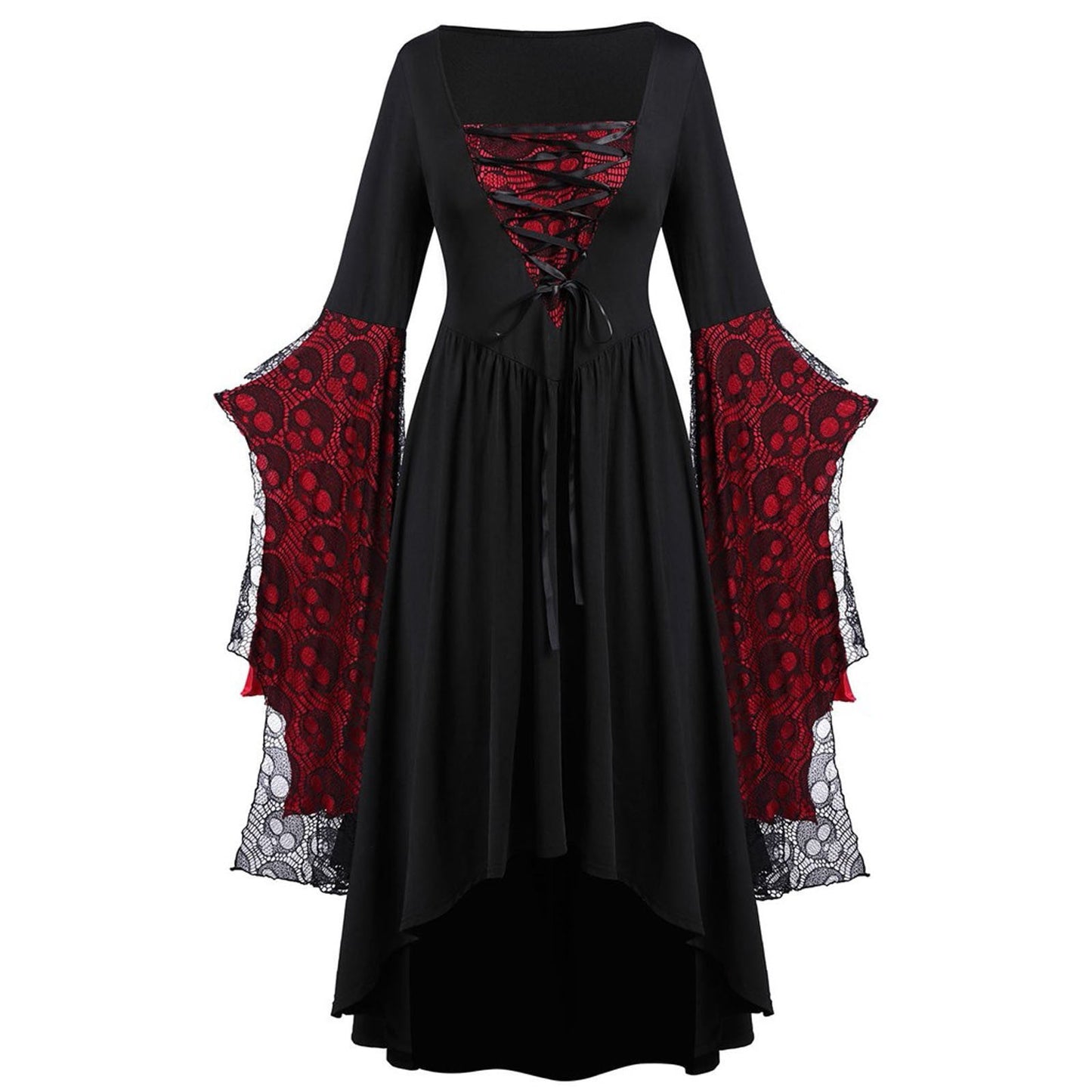 Griselda Thornheart - The Nevermore Gothic Dress Big Sleeves Lace – Unique Gothic Fashion by Nevermore Lifestyle & Tech | 2XL Wine Red