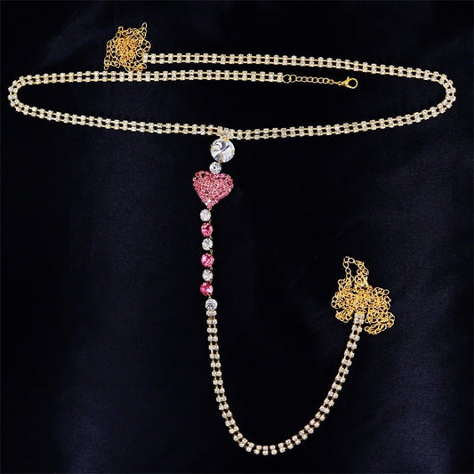 Heart Rhinestone Body Chain - The Nevermore Body Chains for Women – Unique Body Chains by Nevermore Lifestyle & Tech | Gold A