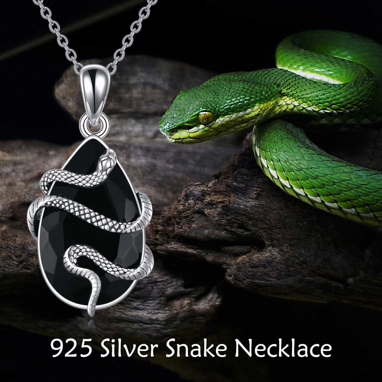 Hermione Black Crystal - Gothic Snake Pendant by The Nevermore – Unique Gothic Jewelry by Nevermore Lifestyle & Tech | Silver