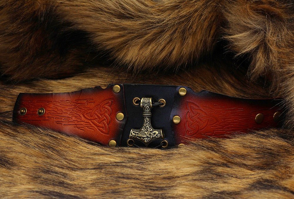 Holmgeir Thor's Hammer - The Nevermore Gothic Norse Vikings Bracelet Leather – Unique Gothic Jewelry by Nevermore Lifestyle & Tech | Ancient cyan