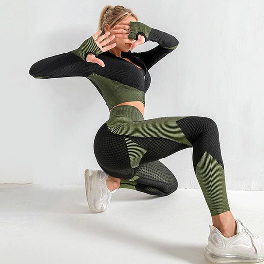 Jesimae - The Nevermore Sport Set for Women Leggings - Crop Top - Jacket – Unique Women Gym Clothing by Nevermore Lifestyle & Tech | 4XL Army green