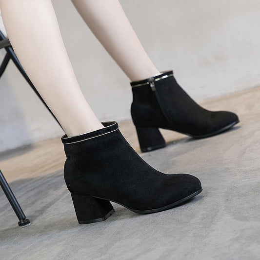 Kaidyn Rowland Black Suede Thick - Heeled Boots by The Nevermore – Unique Boots by Nevermore Lifestyle & Tech | 35 Black plus velvet