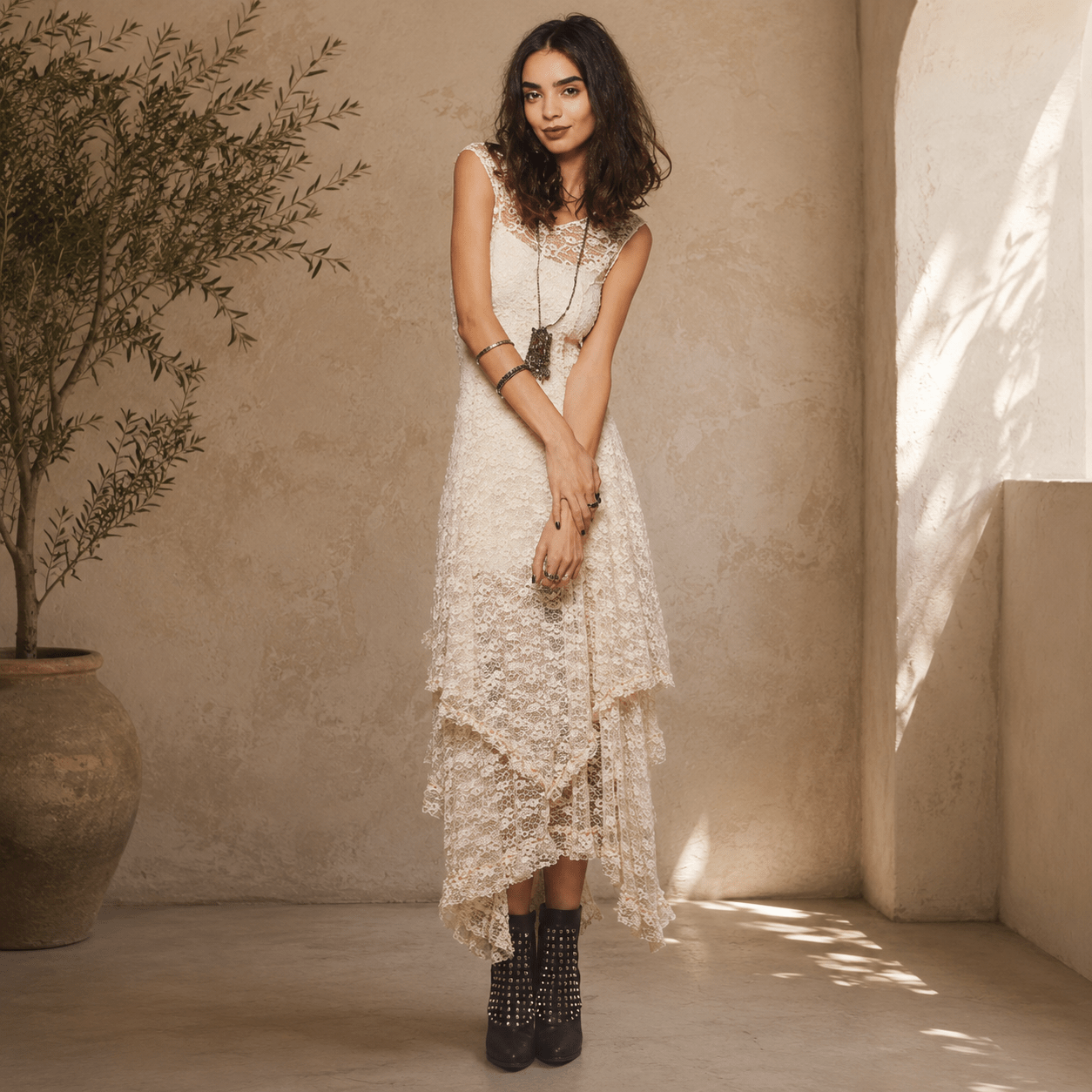 Bohemian Lace Maxi Dress - Midnight Reverie