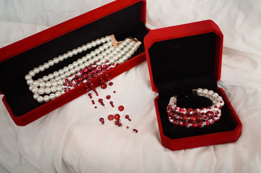 Lavinia Crypt Bite Mark Blood Pearls - The Nevermore Gothic Bracelet for Women – Unique Jewelry by Nevermore Lifestyle & Tech | Glass pearl bracelet