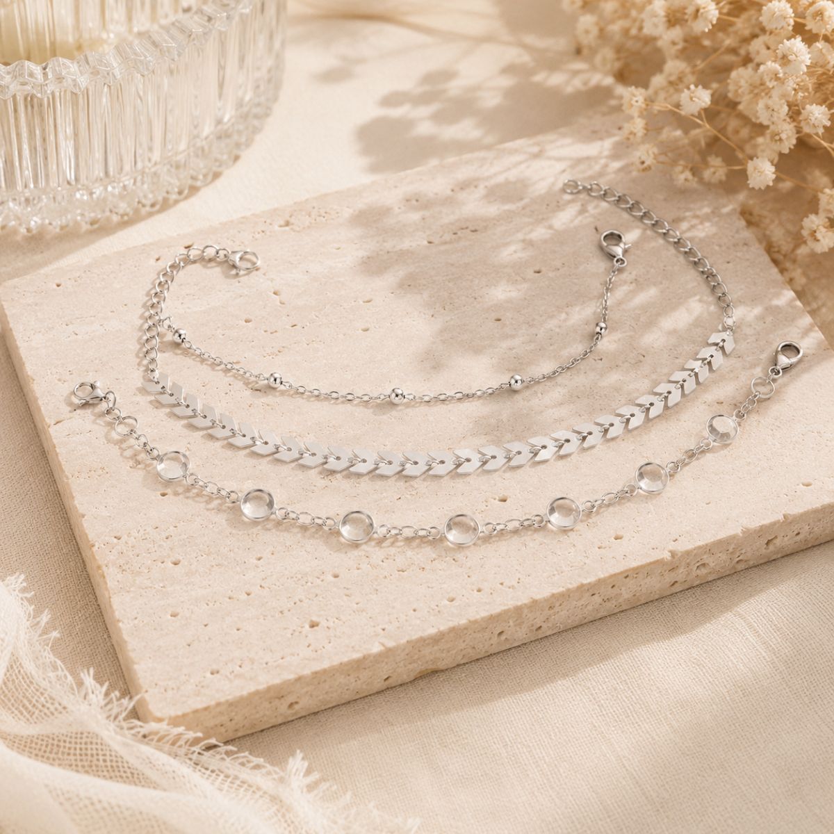 Layered Anklet - Golden Horizon by The Nevermore – Unique Boho Jewelry by The Nevermore | Silver
