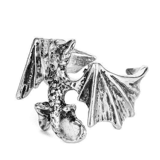 Little Dragon - The Nevermore Gothic Ring – Unique Gothic Rings by Nevermore Lifestyle & Tech | Opening Adjustable Antique Silver Pterosaur Green