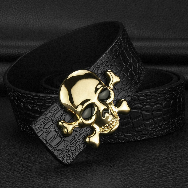 Lord Preston Skull – Gothic Leather Belt by The Nevermore – Unique Gothic Accessories by Nevermore Lifestyle & Tech | 105cm Black gold