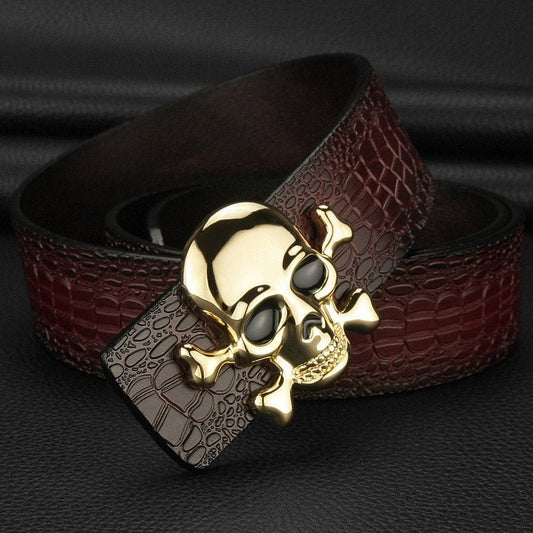 Lord Preston Skull – Gothic Leather Belt by The Nevermore – Unique Gothic Accessories by Nevermore Lifestyle & Tech | 105cm Brown gold