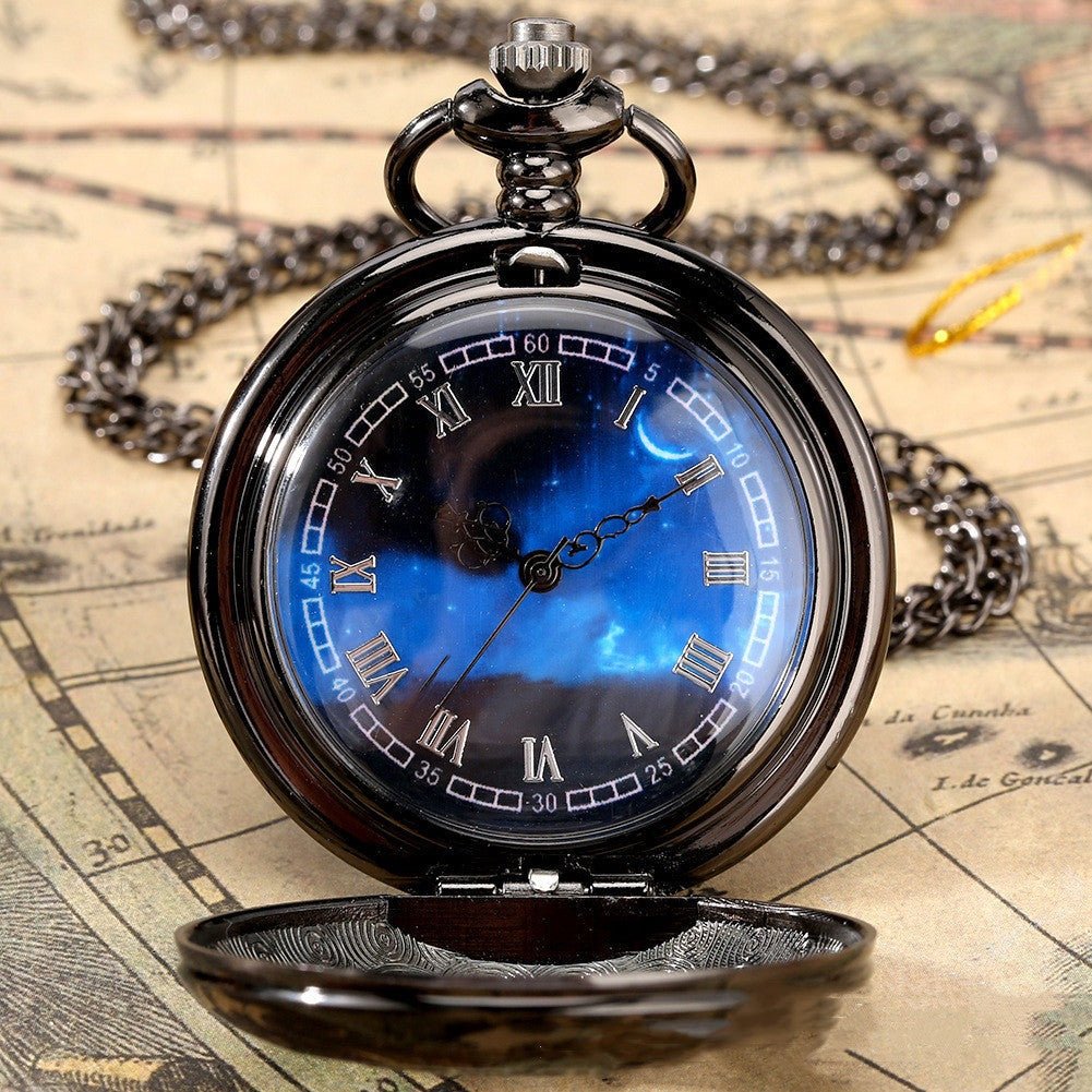 Lucius Spellweaver - The Nevermore Pocket Watch Starry Literal Hollow Pattern – Unique Gothic Jewelry by Nevermore Lifestyle & Tech | Waist Chain Black