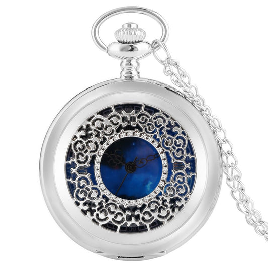 Lucius Spellweaver - The Nevermore Pocket Watch Starry Literal Hollow Pattern – Unique Gothic Jewelry by Nevermore Lifestyle & Tech | Waist Chain Silver