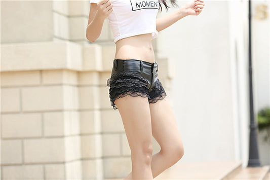 Midnight Charm - Lace Stitch PU Shorts by The Nevermore