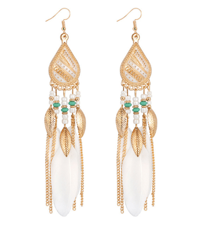 Mistdell - Long Boho Feather Teardrop Earrings by The Nevermore – Unique Earrings by Nevermore Lifestyle & Tech | 12 style