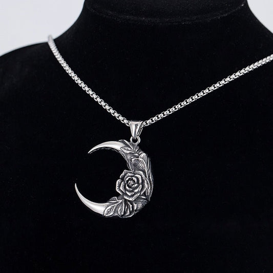 Moon Rose Gothic Stainless Steel Necklace by The Nevermore