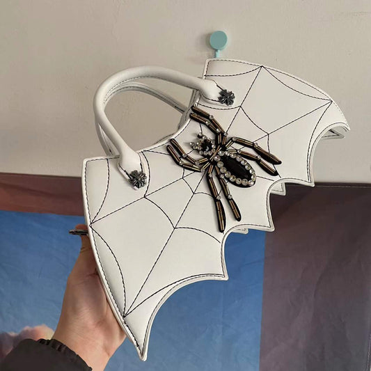 Morrigan - The Nevermore Gothic handbag Bat Spider Web Vintage Tote – Unique Gothic Accessories by Nevermore Lifestyle & Tech | White