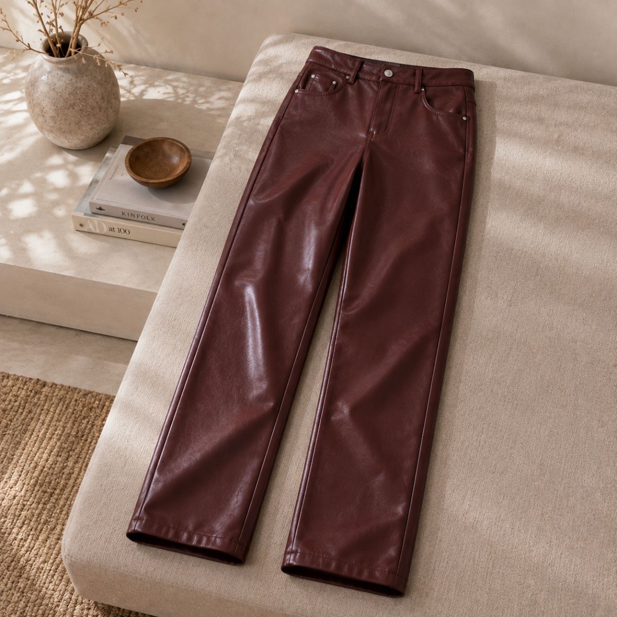 PU Leather Pants - Urban Muse by The Nevermore – Unique Pants for Women by The Nevermore | L Red Brown