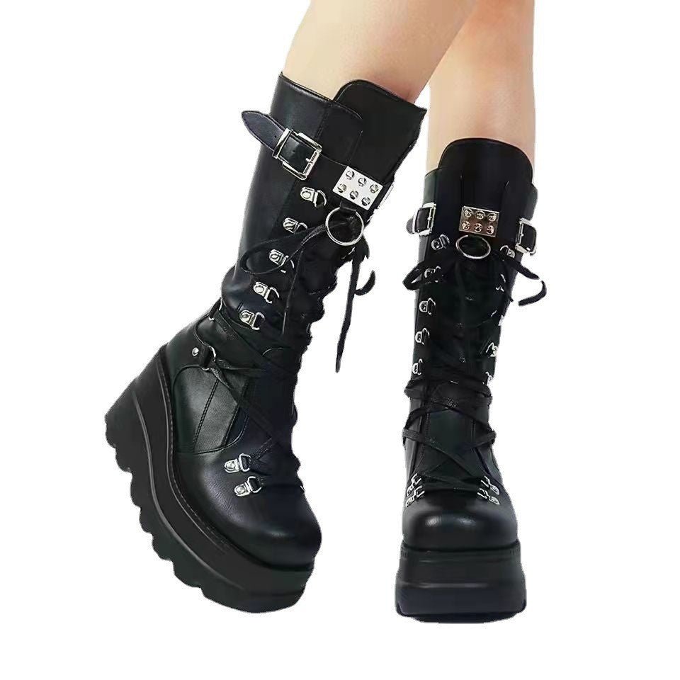 Riot Ebonclaw - Gothic Mid - Top Martin Boots by The Nevermore – Unique Gothic Fashion for Women by Nevermore Lifestyle & Tech | 35 Black
