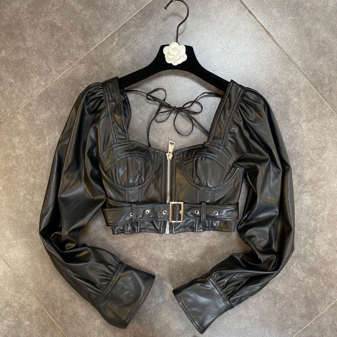 Shadowed Elegance - The Nevermore Vintage Top Leather Blouse for Women – Unique Gothic Fasfion by Nevermore Lifestyle & Tech | L Black