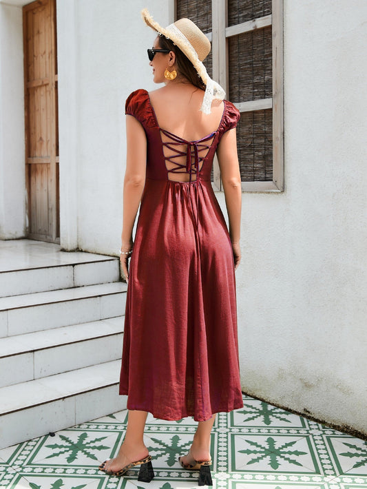 Sun Breeze Off-Shoulder Midi Dress - Split Hem Linen by The Nevermore