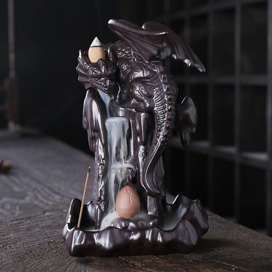 Silvio Rockefeller - The Nevermore Gothic Home Decor Dragon Gifts Ceramic Smoke Backflow Incense Burner LED Lights Backflow – Unique Home Decor by Nevermore Lifestyle & Tech | ordinary Black
