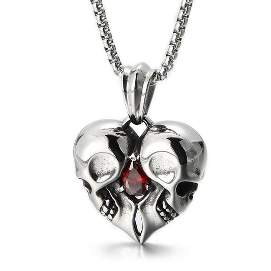 Skull Couple Pendant - Red Zircon Heart by The Nevermore – Unique Gothic Pendants by Nevermore Lifestyle & Tech | Pendant Only