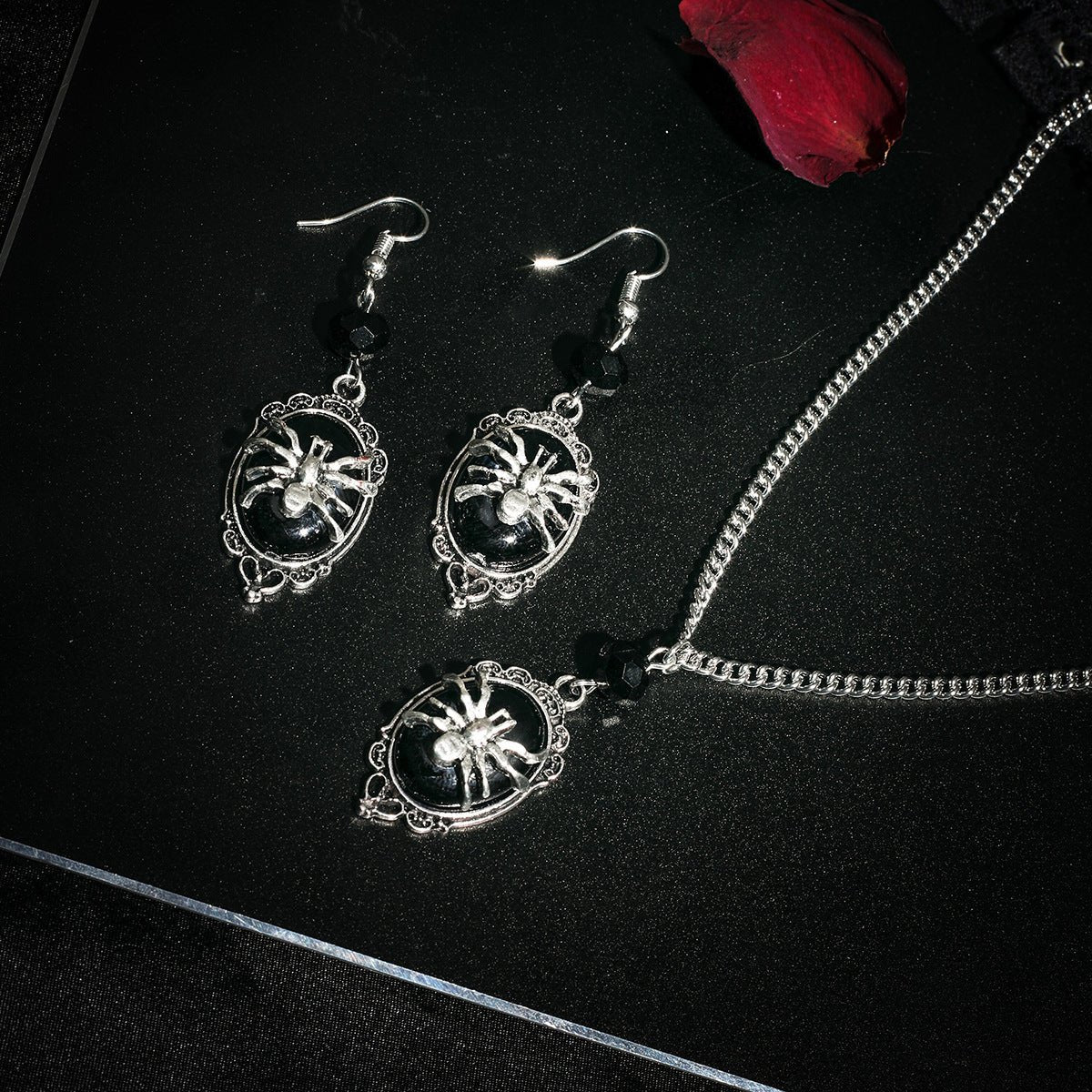 Spider Elegance - Gothic Pendant & Earrings by The Nevermore – Unique Gothic Jewellery by Nevermore Lifestyle & Tech | White K Suit