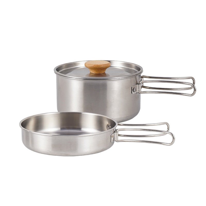Outdoor Mountaineering 304 Stainless Steel Folding Handle Pot Camping Portable Frying Pan Soup Pot